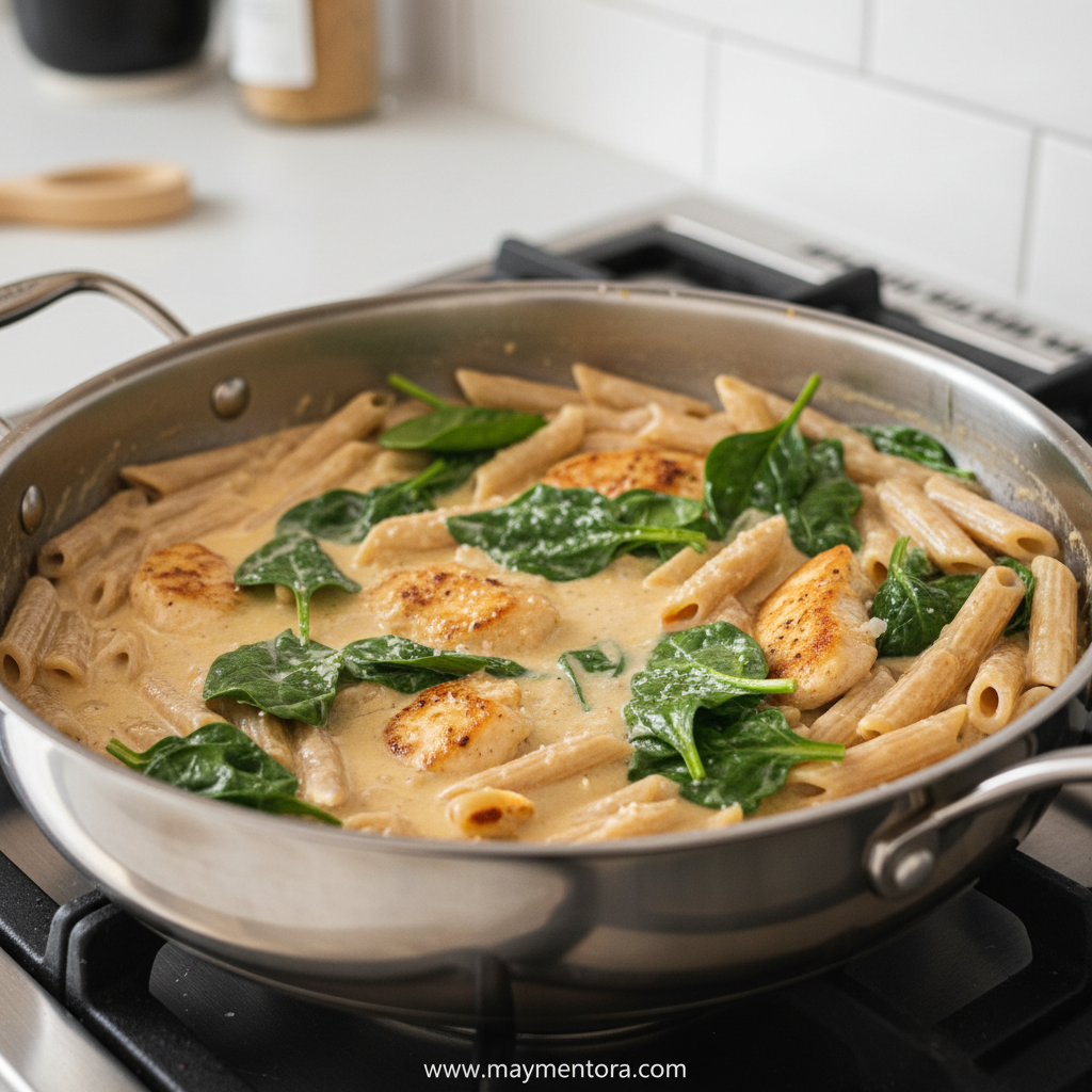 Cooking chicken and garlic in skillet