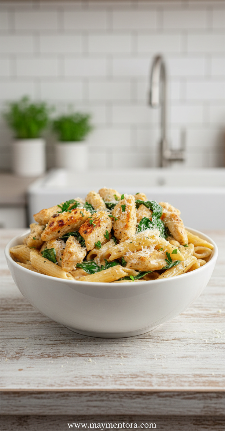 Final garlic parmesan chicken pasta dish beautifully plated