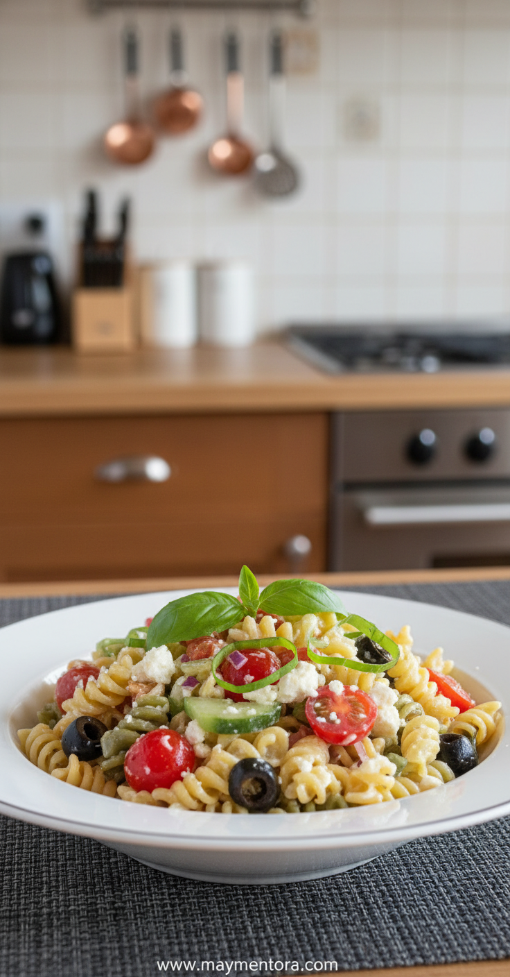 Finished Sicilian pasta salad ready to serve
