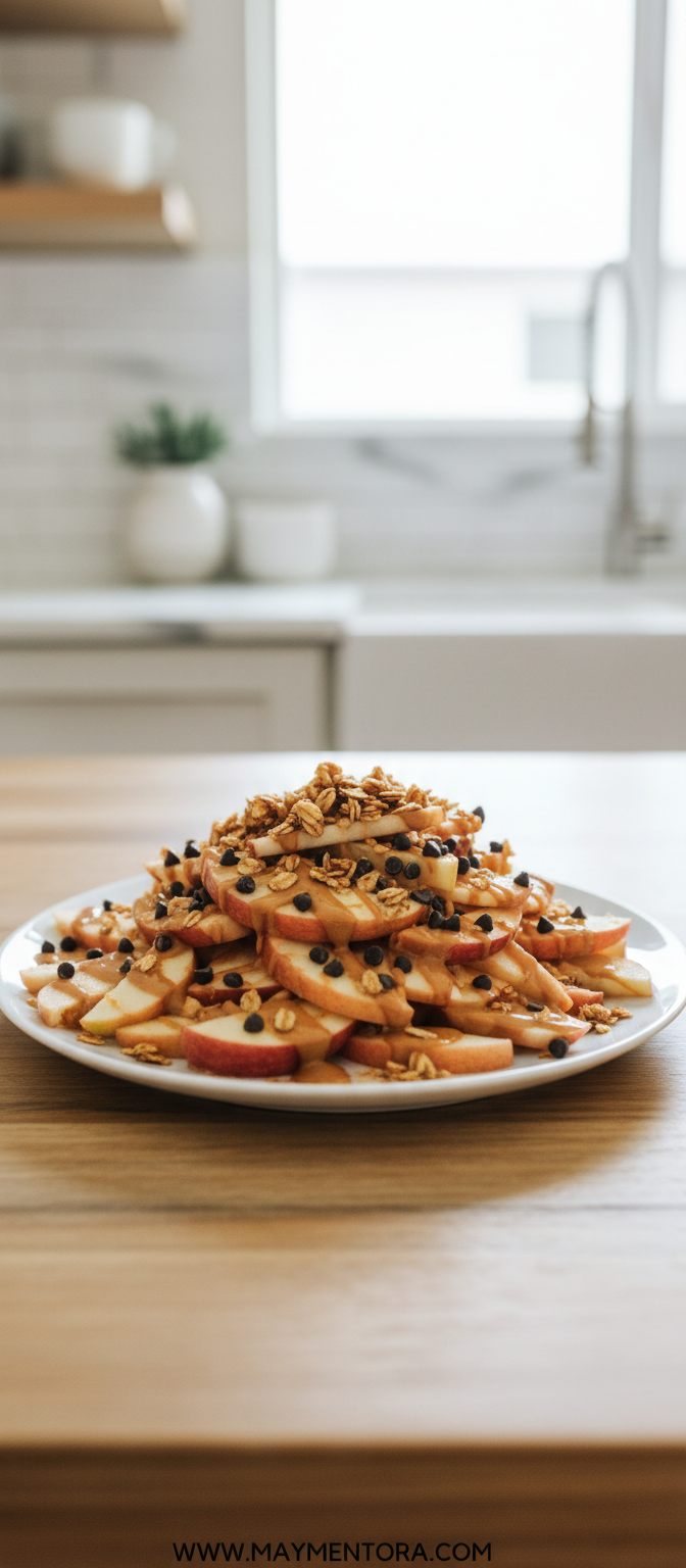 Finished apple nachos ready to serve