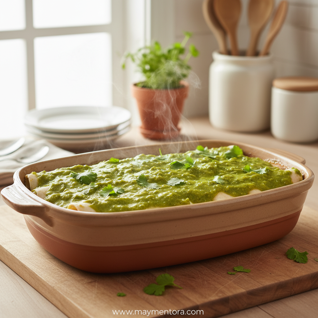 Delicious white chicken enchiladas with creamy green chili sauce