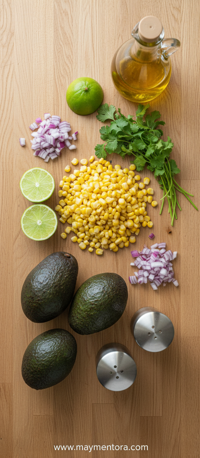 Fresh ingredients for avocado corn salad