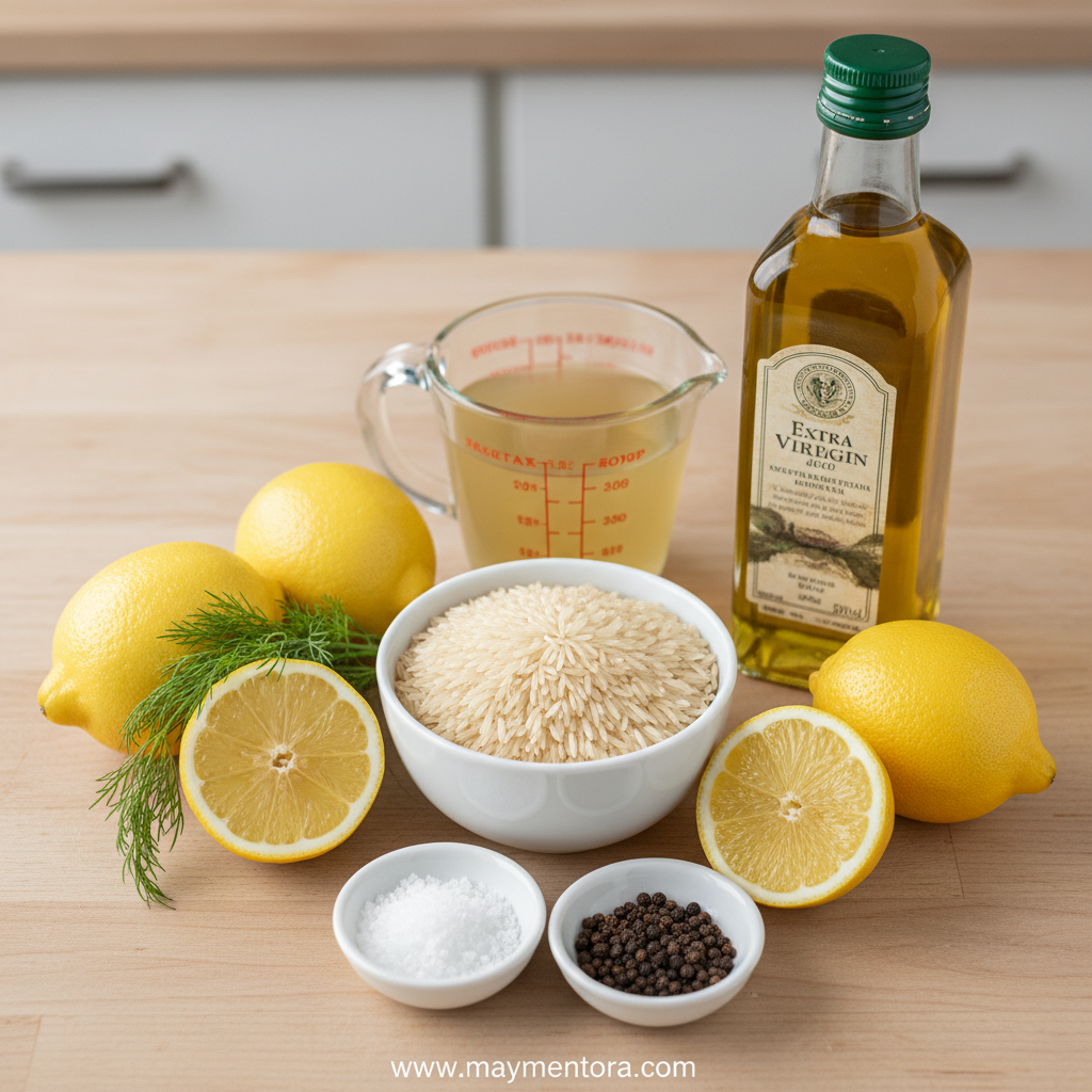 Ingredients for fluffy Greek lemon rice