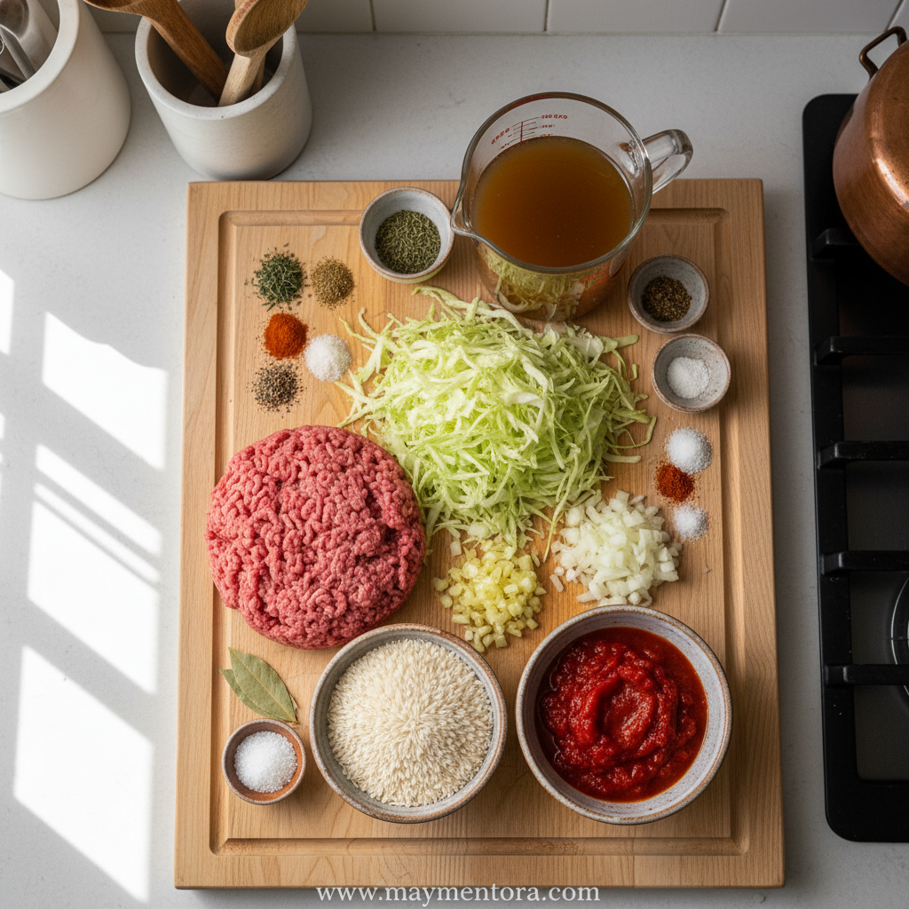 Fresh ingredients for cabbage roll soup