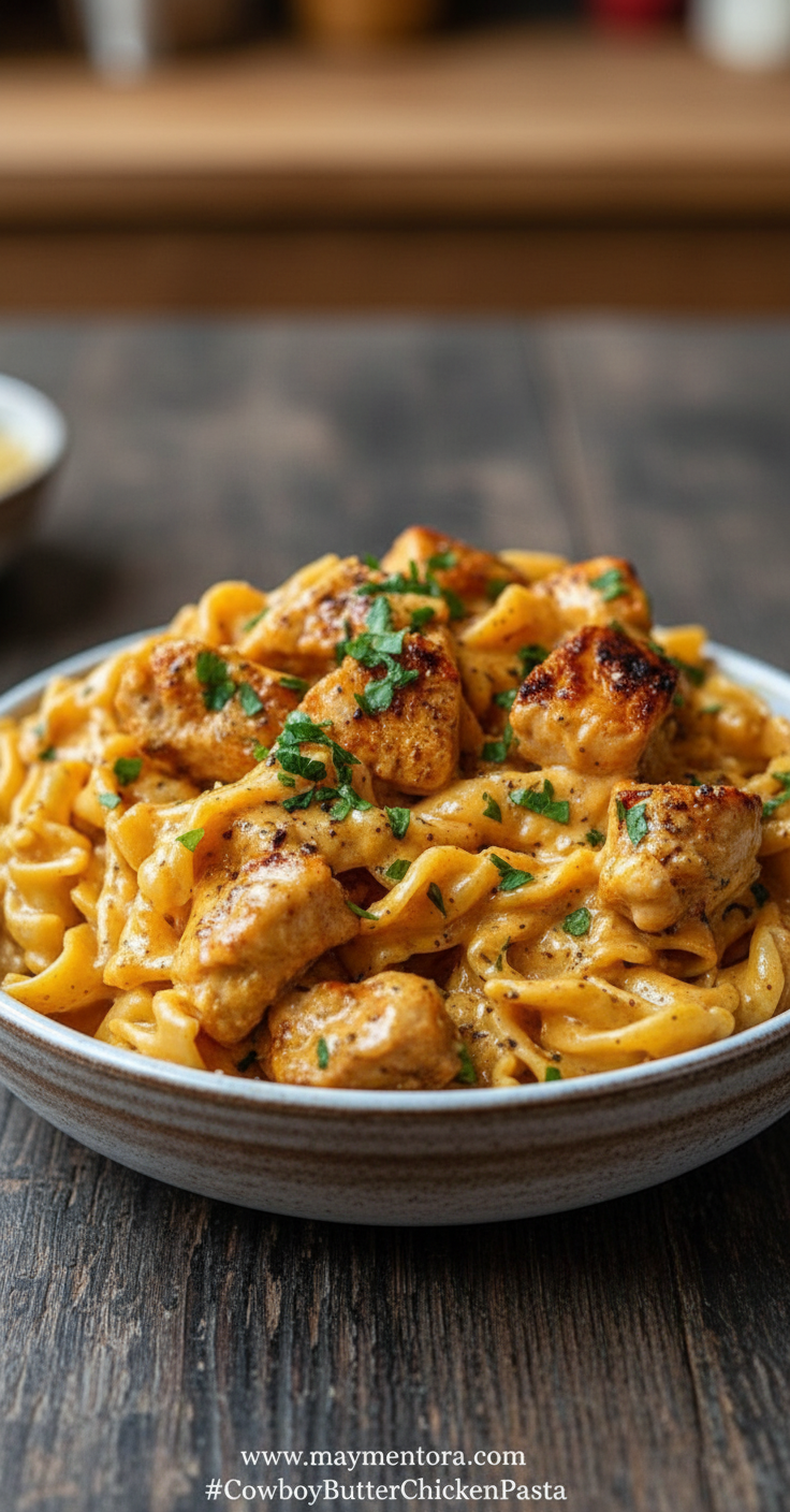 Creamy cowboy butter chicken pasta skillet dish