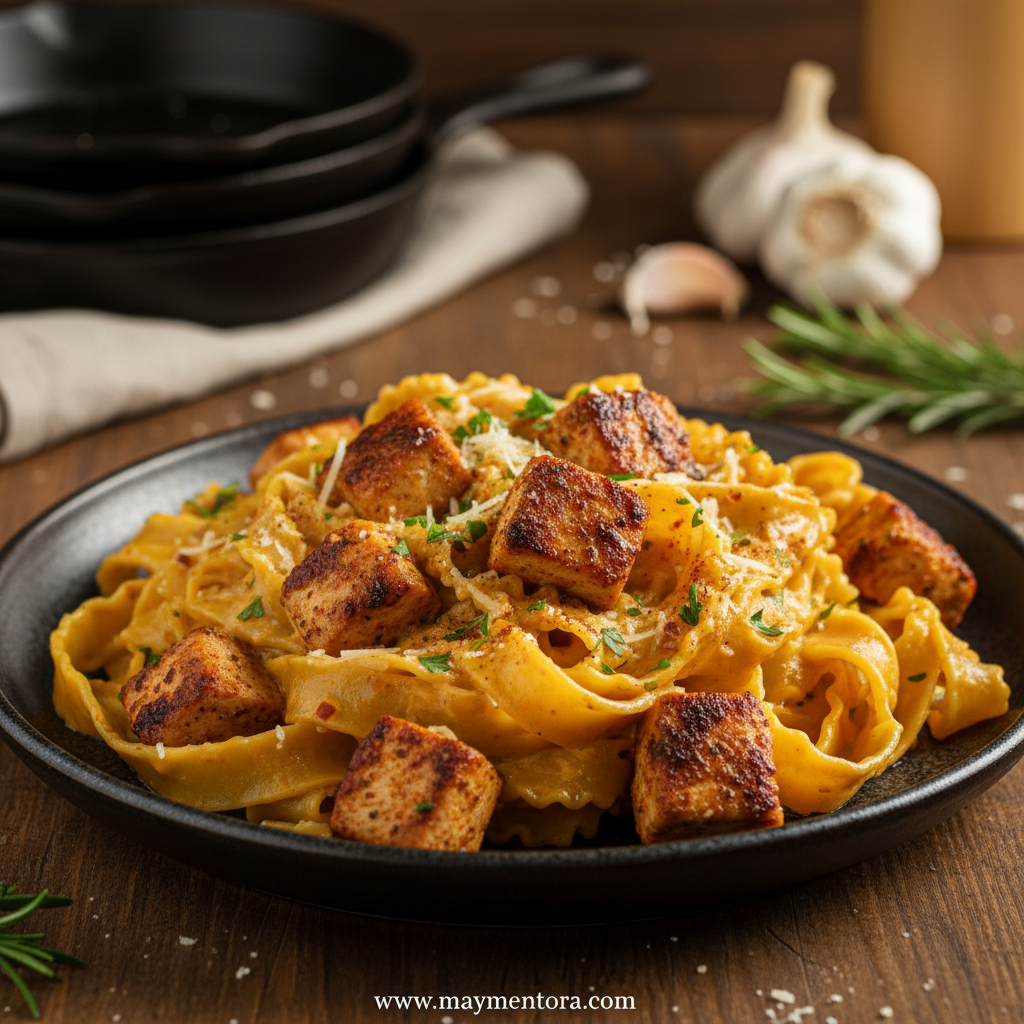 Creamy cowboy butter chicken pasta in skillet