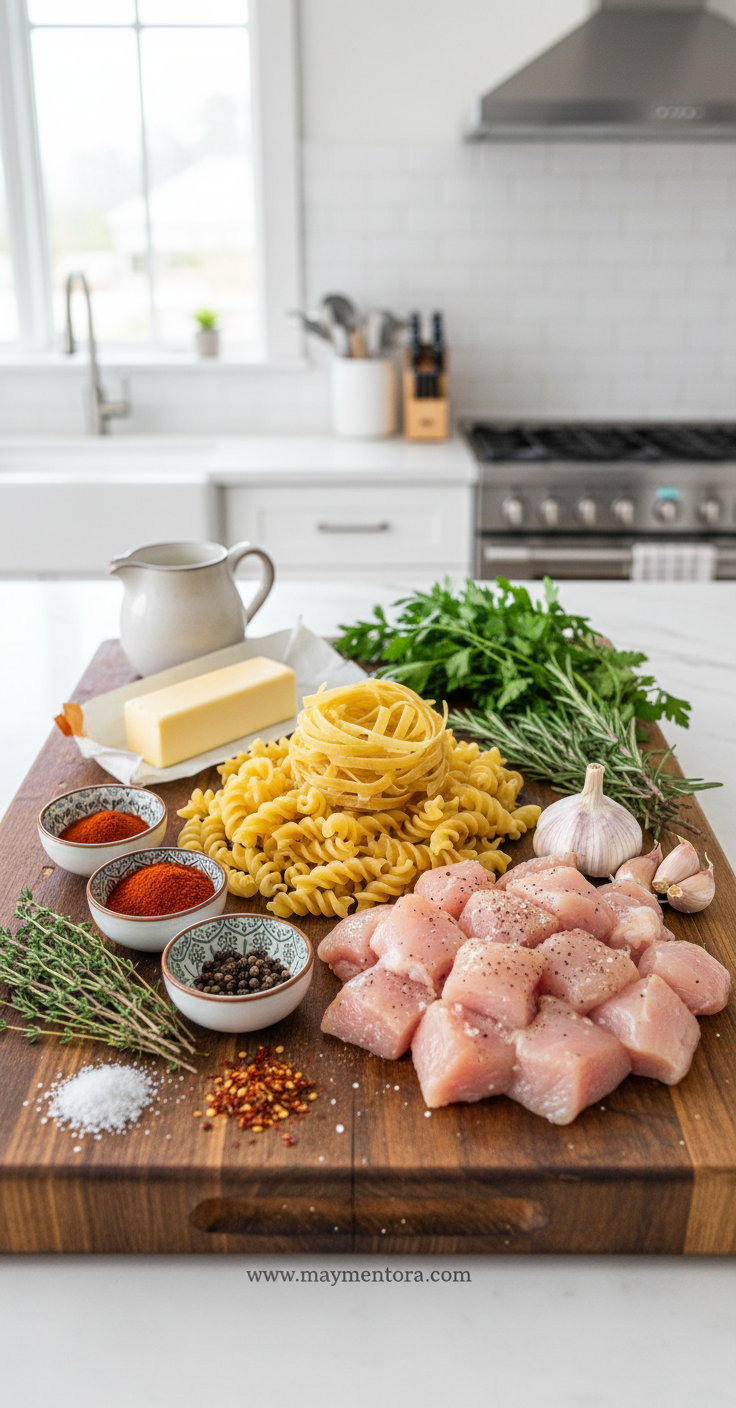 Ingredients for cowboy butter chicken pasta
