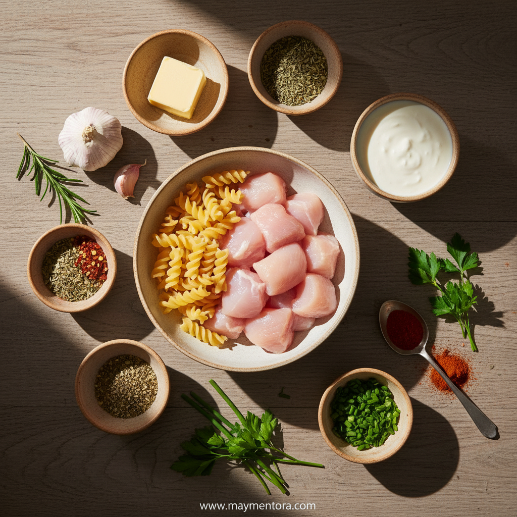 Ingredients for cowboy butter chicken pasta