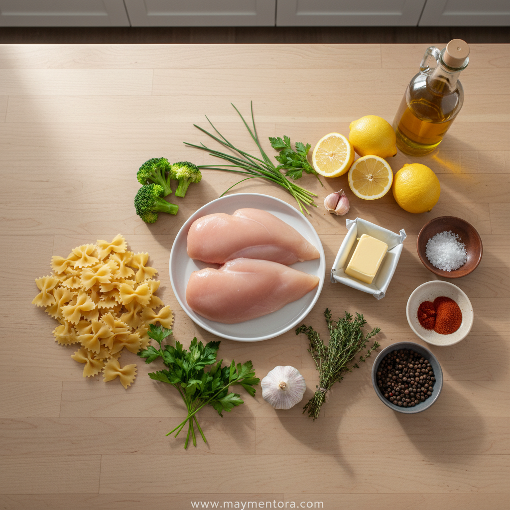 Ingredients for lemon cowboy butter chicken pasta