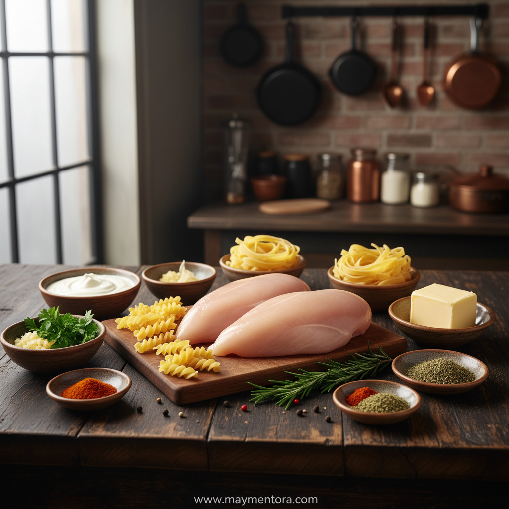 Ingredients for creamy cowboy butter pasta laid out on counter