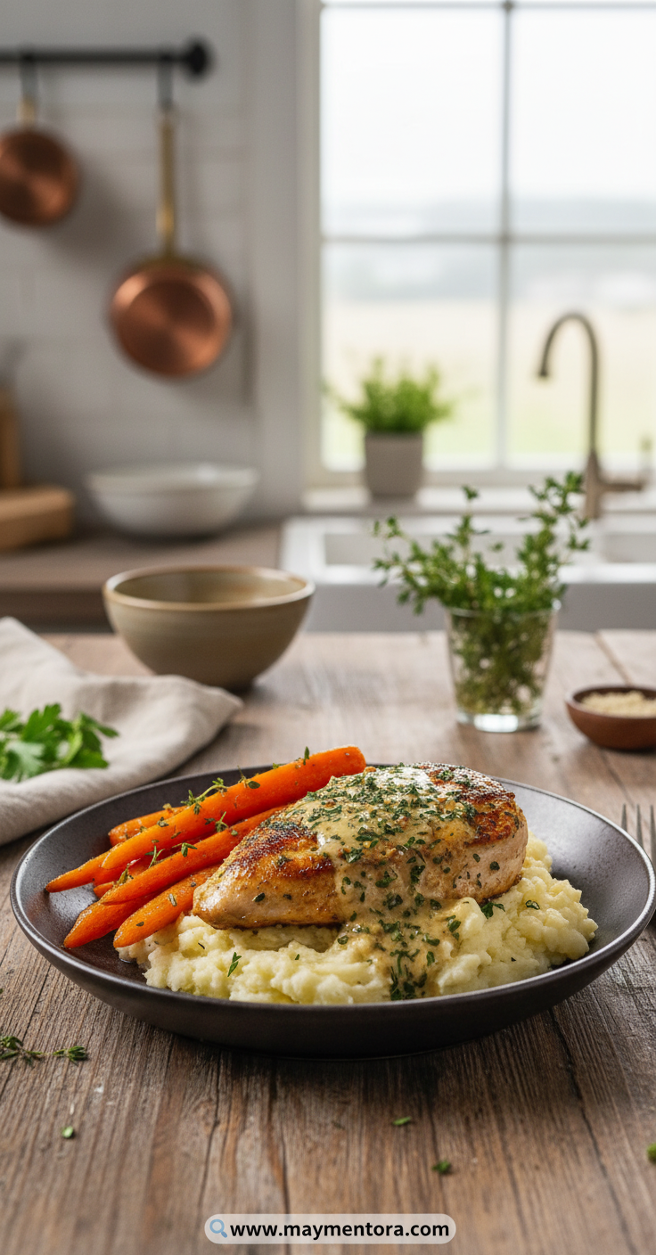 creamy-herb-chicken-with-mashed-potatoes---honey-glazed-carrots-dinner_feature