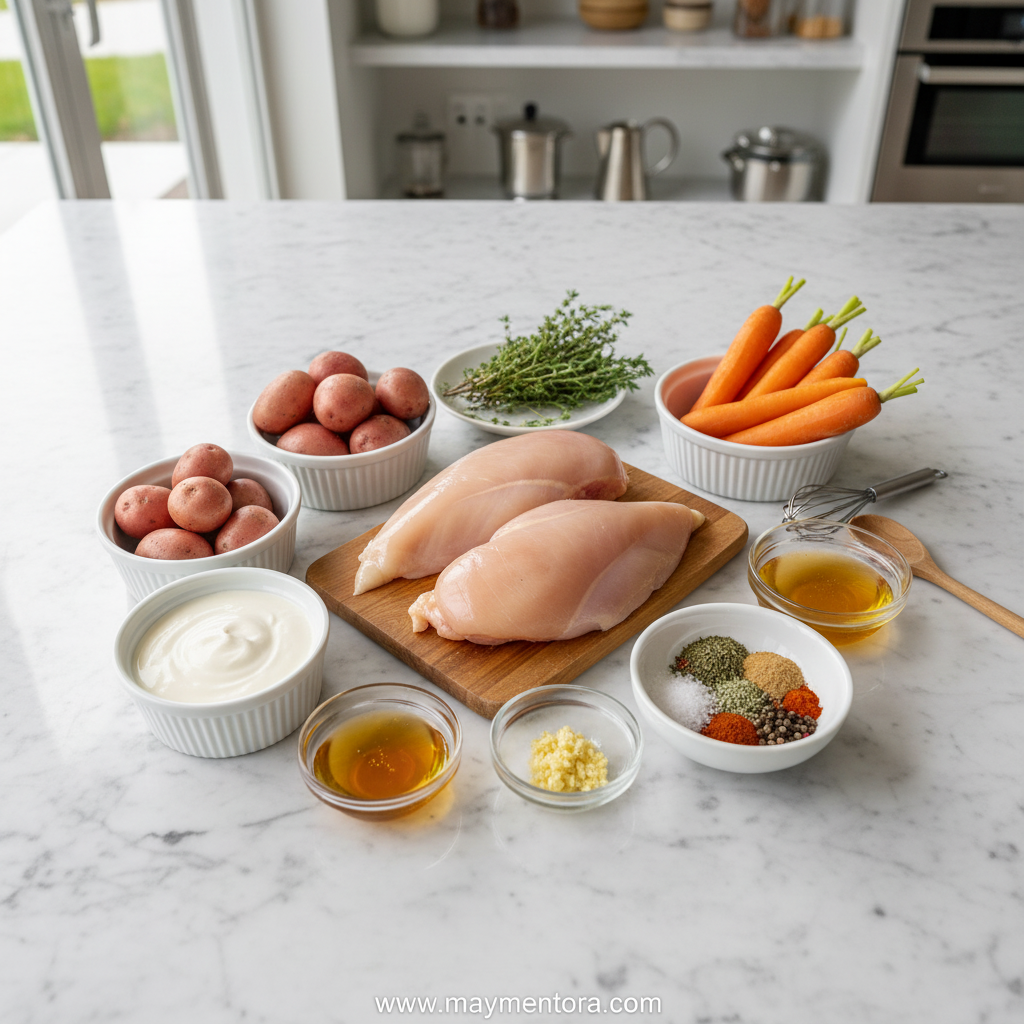 Fresh ingredients for creamy herb chicken dinner