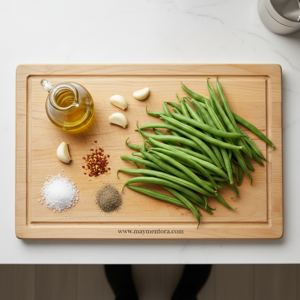 Fresh green beans, garlic, olive oil and seasonings for air fryer recipe