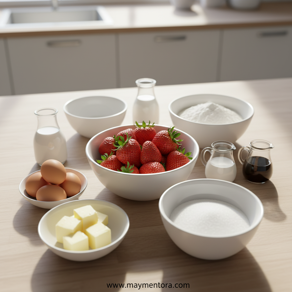 Ingredients for strawberry shortcake sheet cake