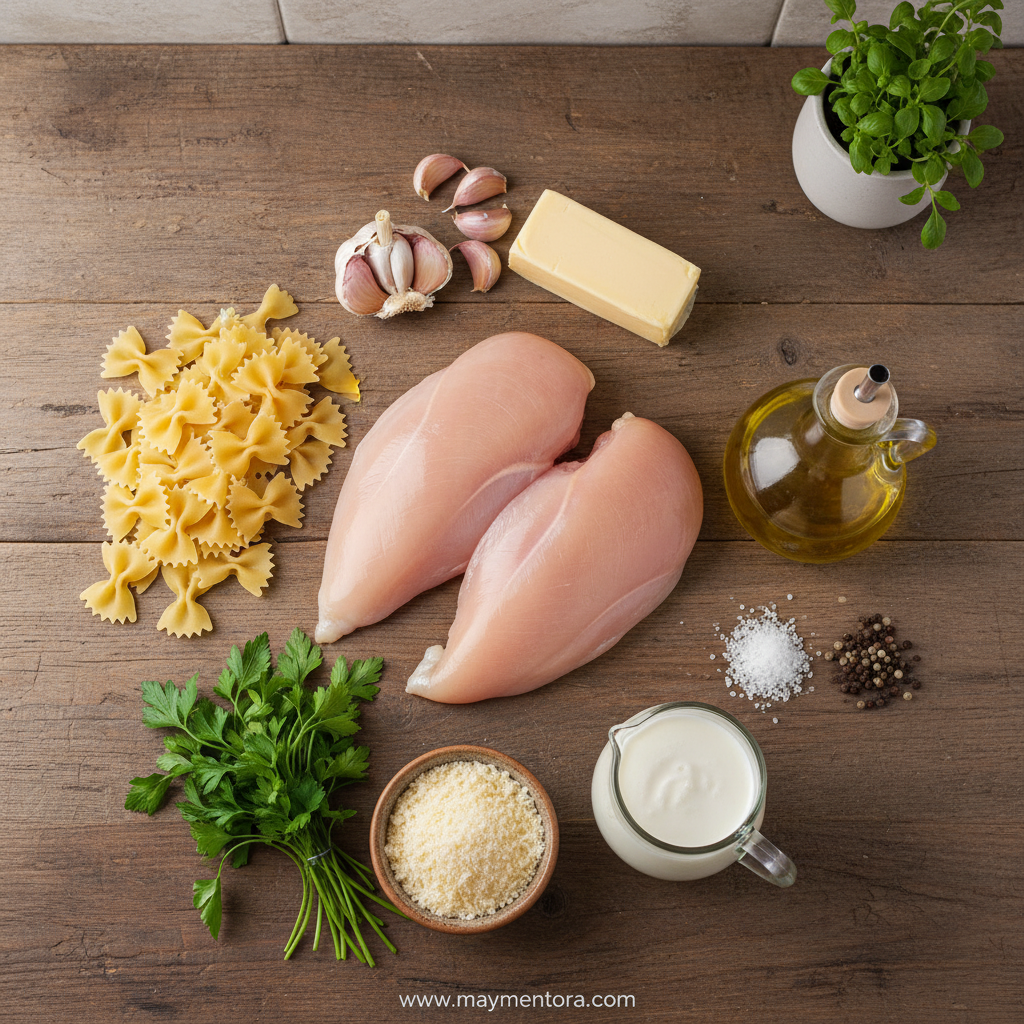 Ingredients for garlic butter chicken pasta