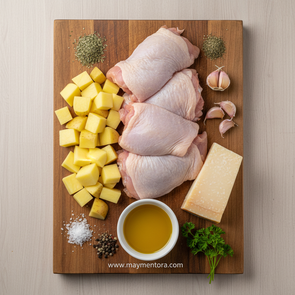 Fresh ingredients for garlic parmesan chicken and potatoes recipe