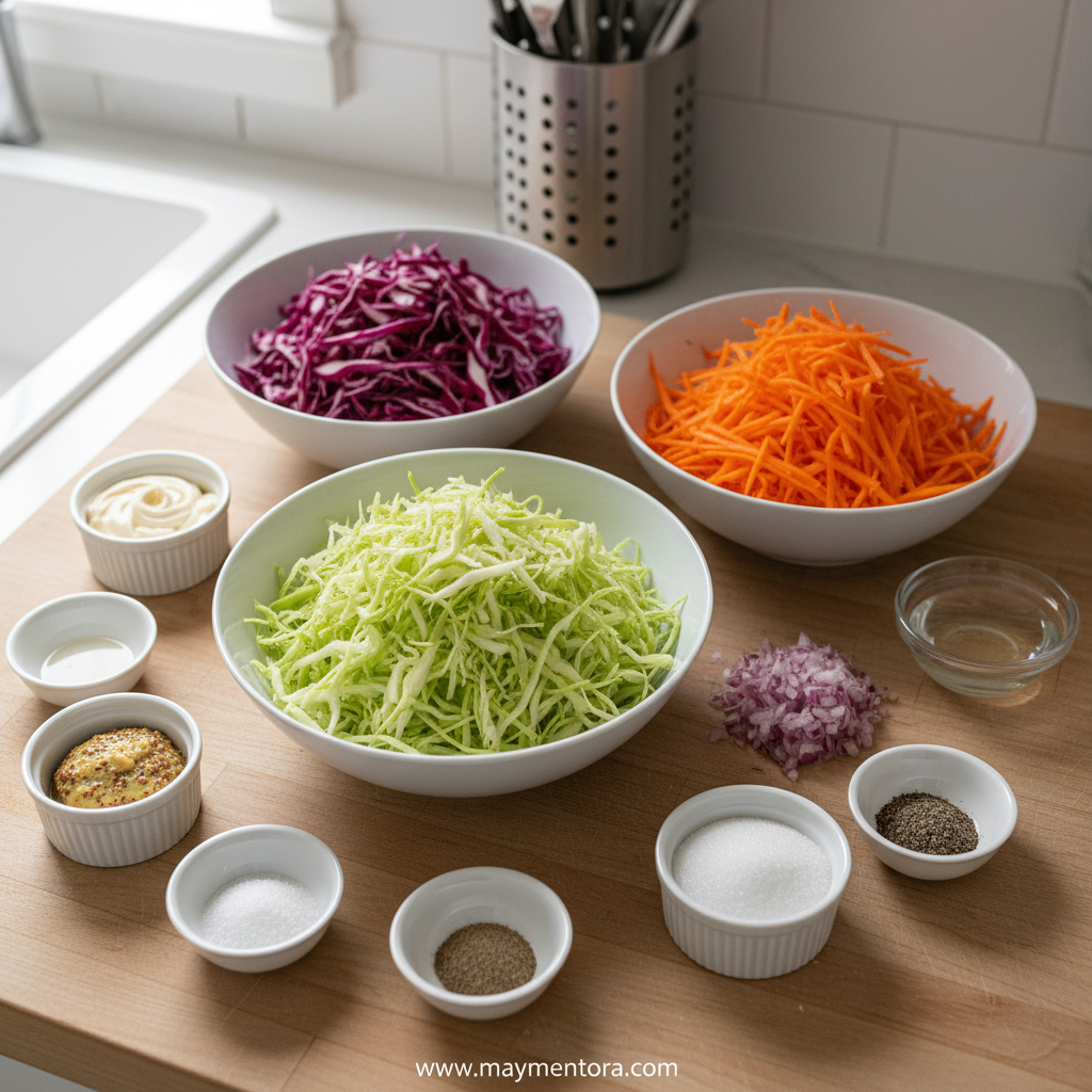 Fresh ingredients for Gordon Ramsay coleslaw recipe