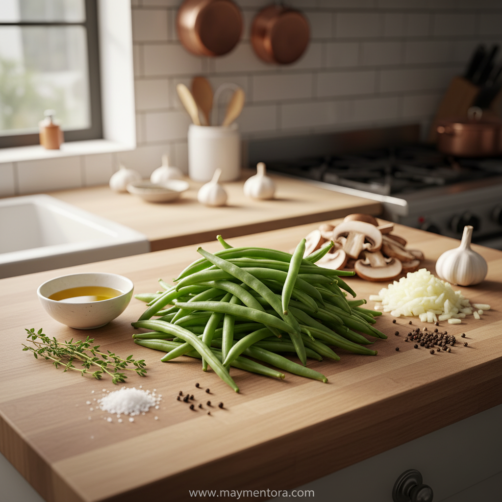 Ingredients for green beans with mushrooms recipe