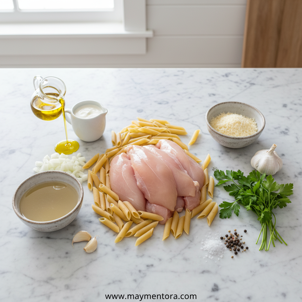 Fresh ingredients for homemade chicken pasta recipe