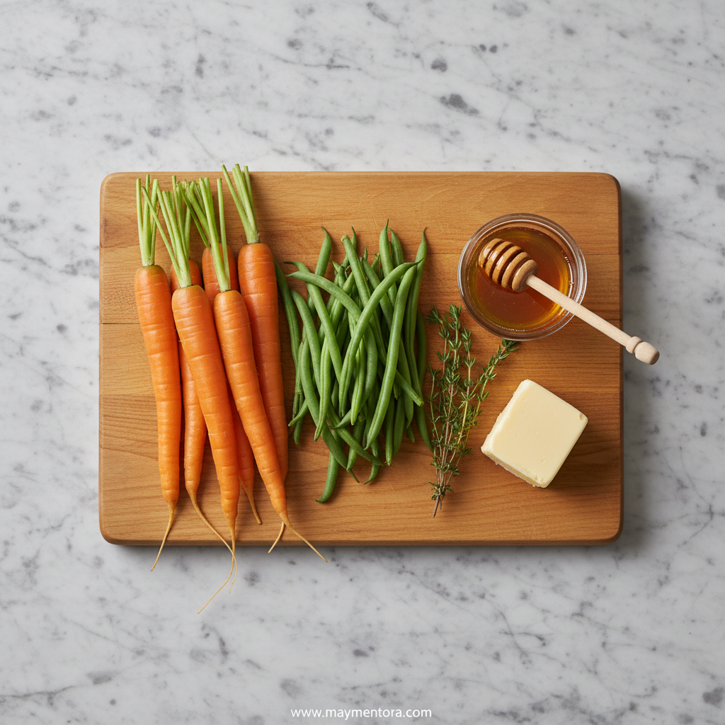 Ingredients for honey glazed carrots and green beans