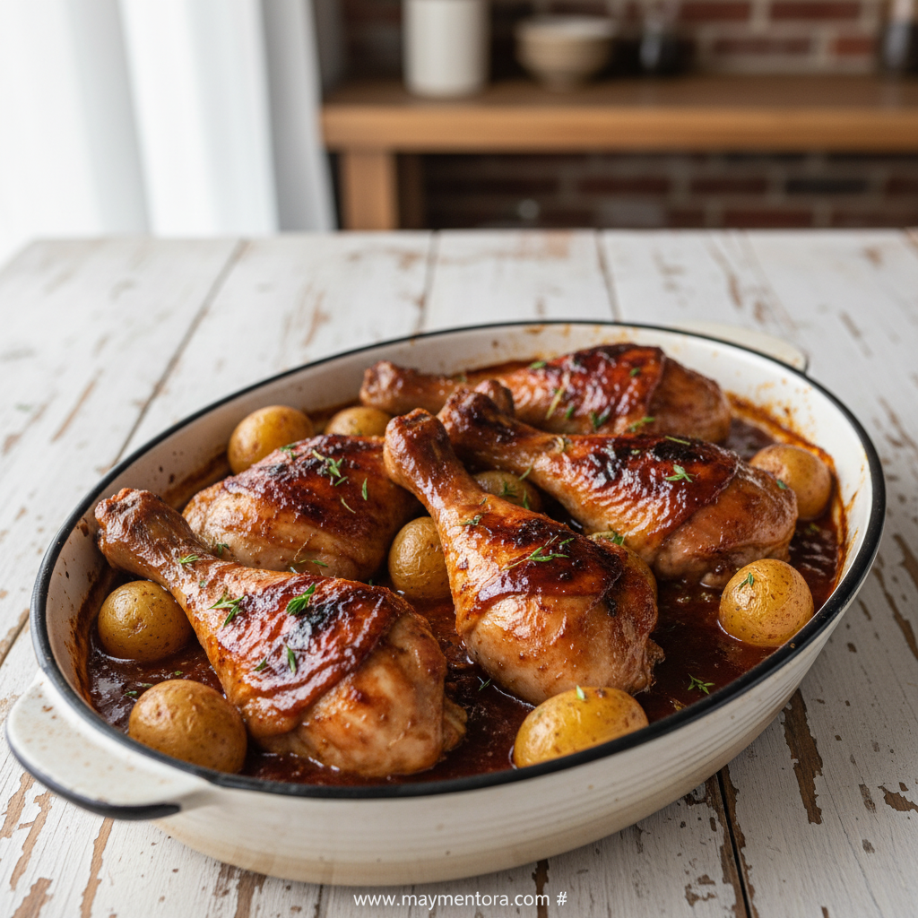 Golden brown Jamaican jerk BBQ chicken legs fresh from the oven