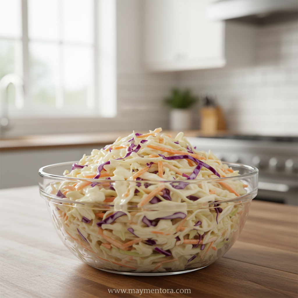 Creamy KFC-style coleslaw in a serving bowl ready to eat