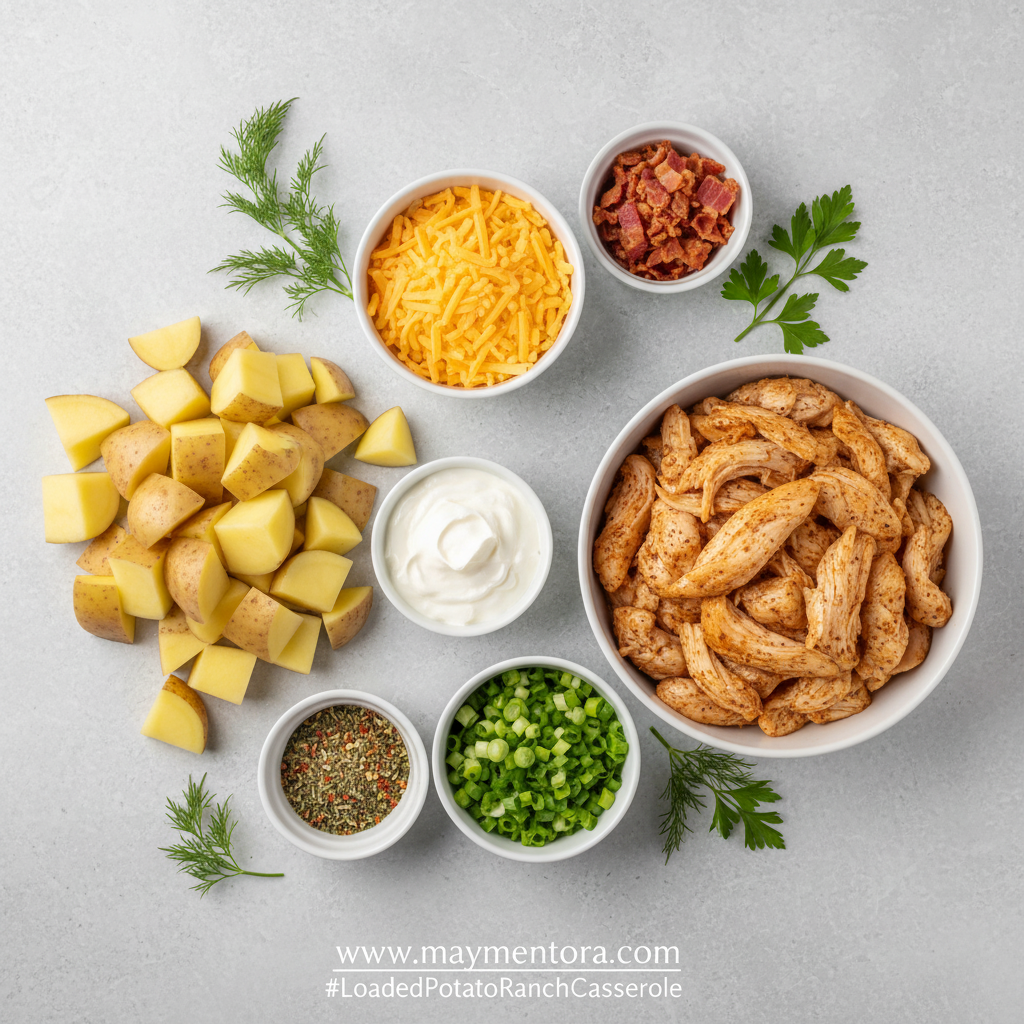 Ingredients for creamy chicken ranch pasta