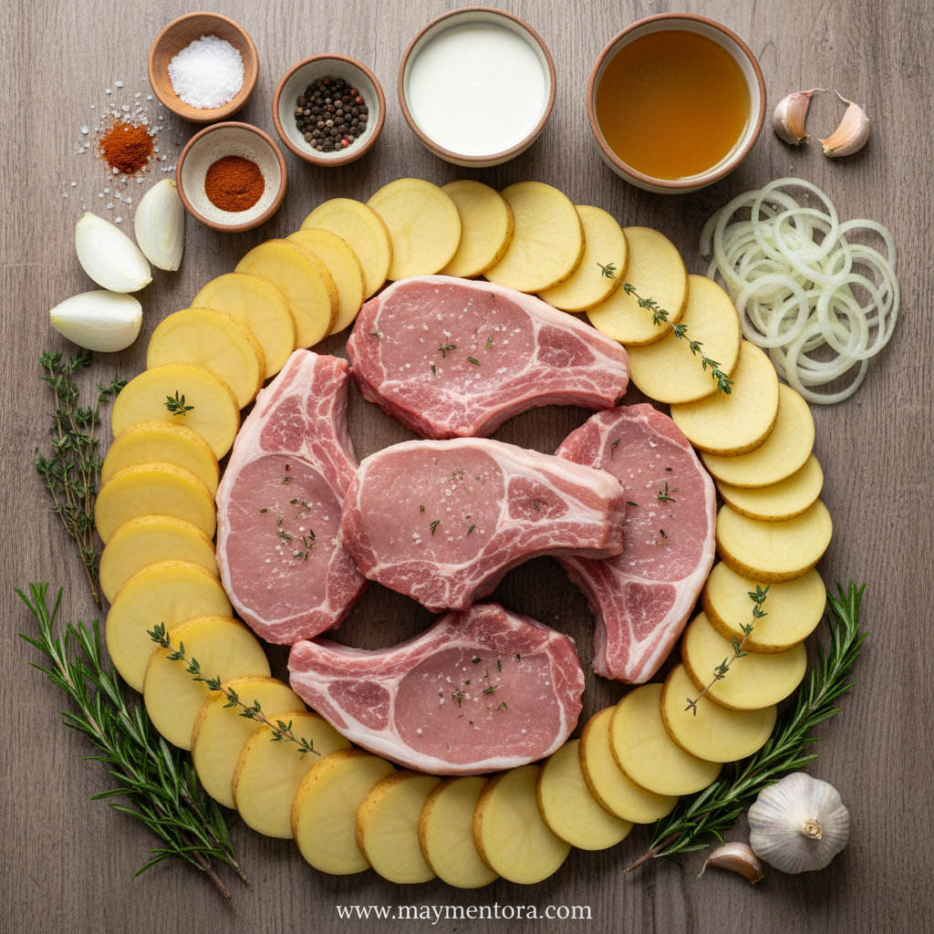Fresh ingredients for chicken potato casserole