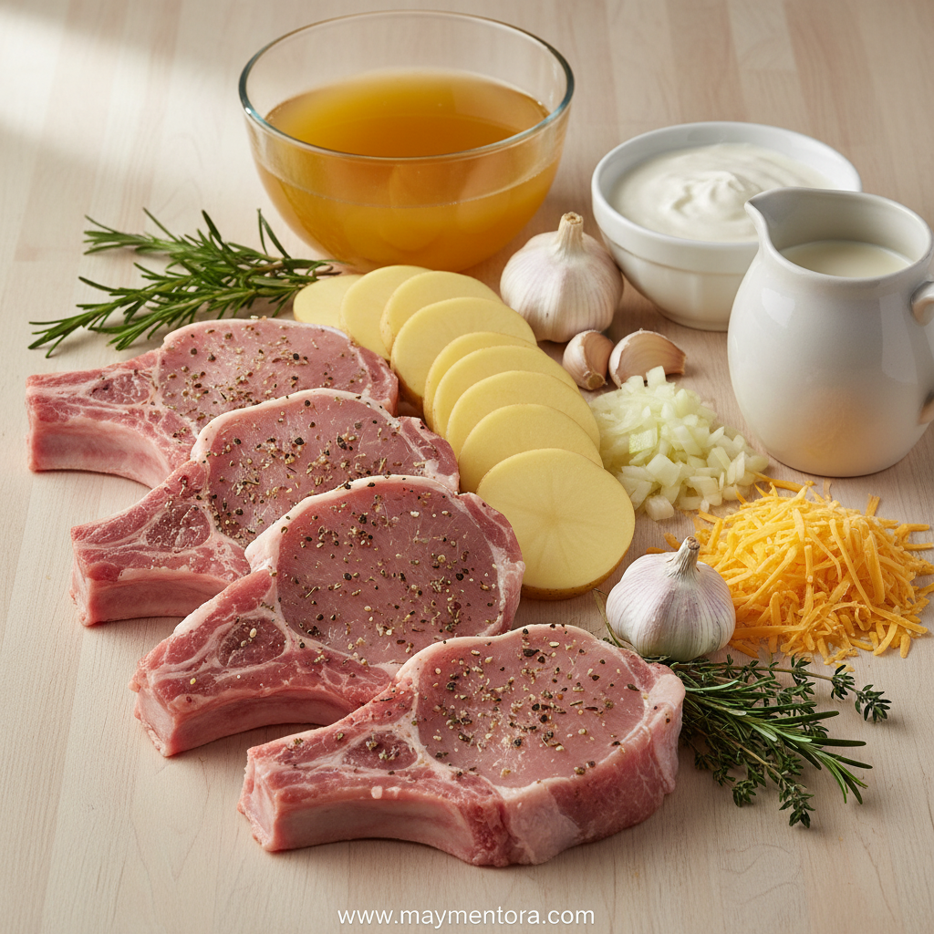 Ingredients for savory beef chop casserole
