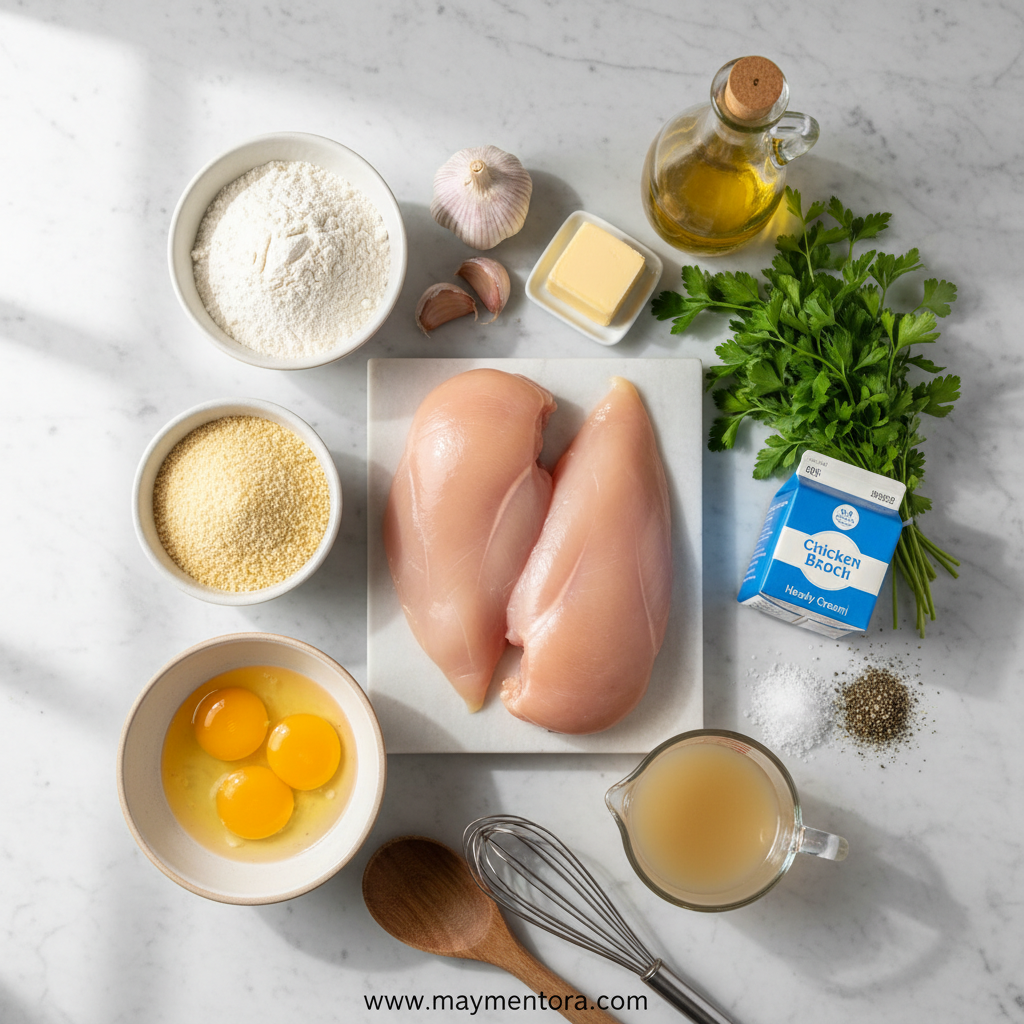 Ingredients for parmesan crusted chicken with creamy garlic sauce