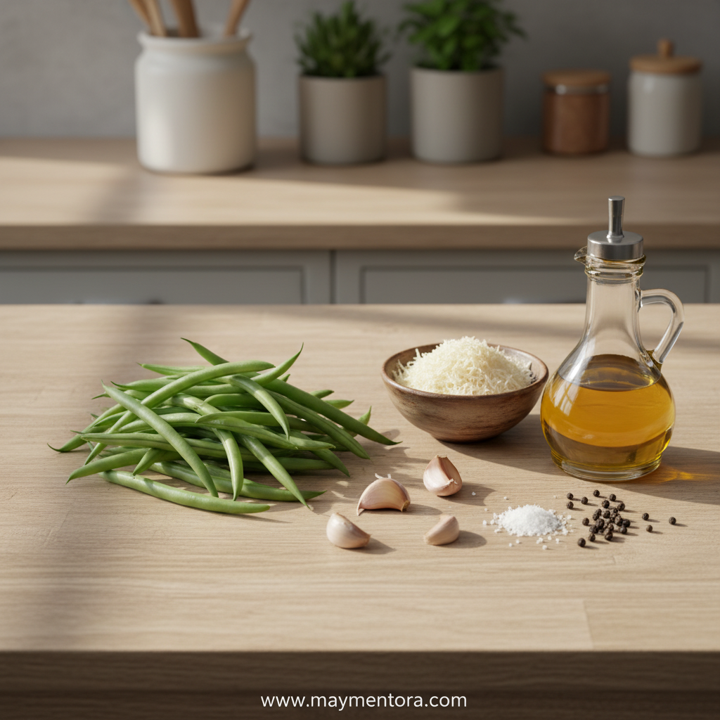 Ingredients for garlic Parmesan roasted green beans