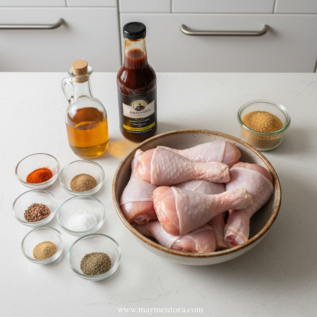 Ingredients for sticky BBQ chicken drumsticks recipe