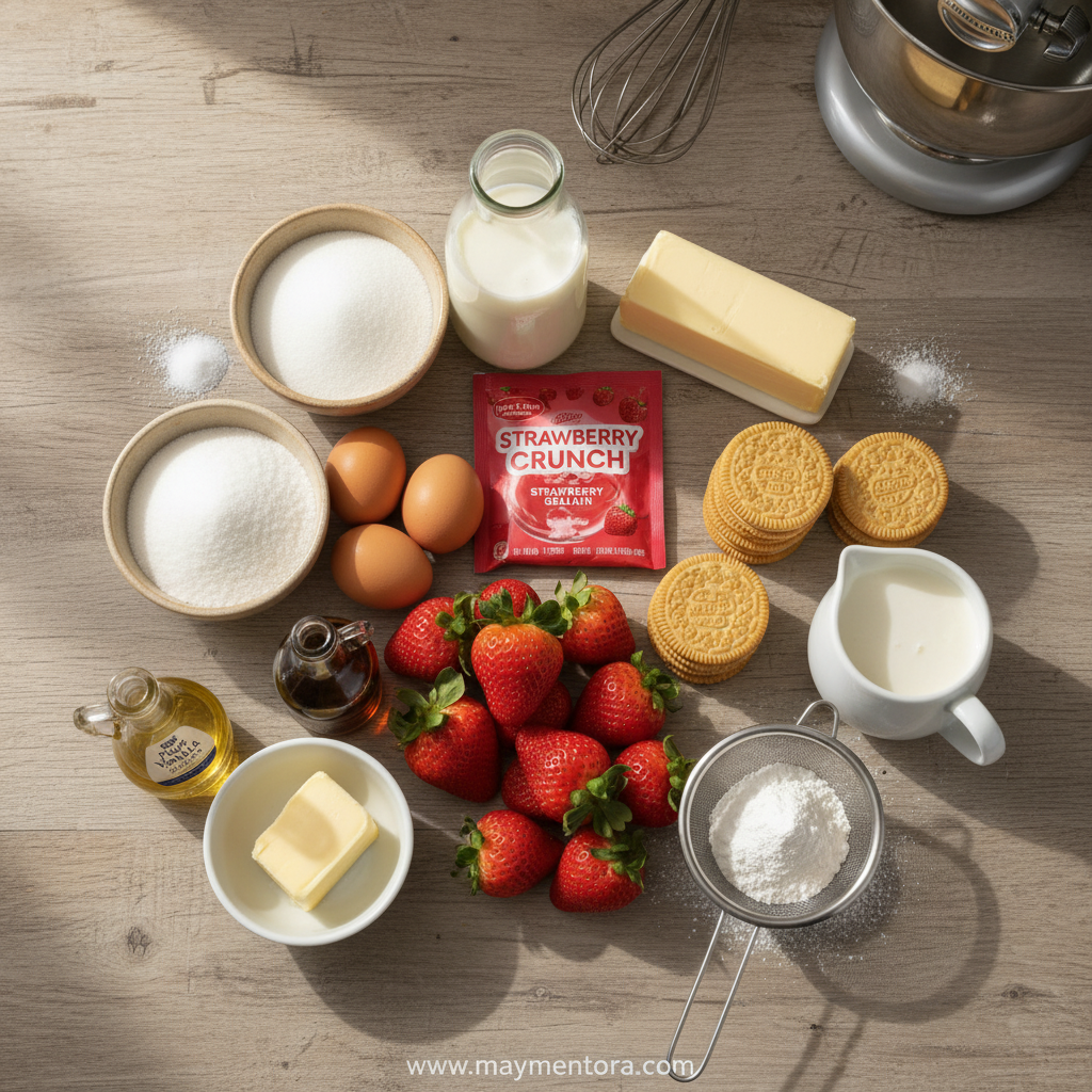 Ingredients for strawberry crunch cake
