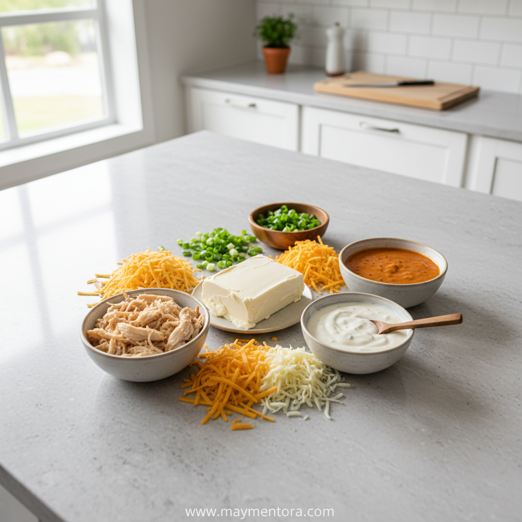 Ingredients for buffalo chicken dip recipe