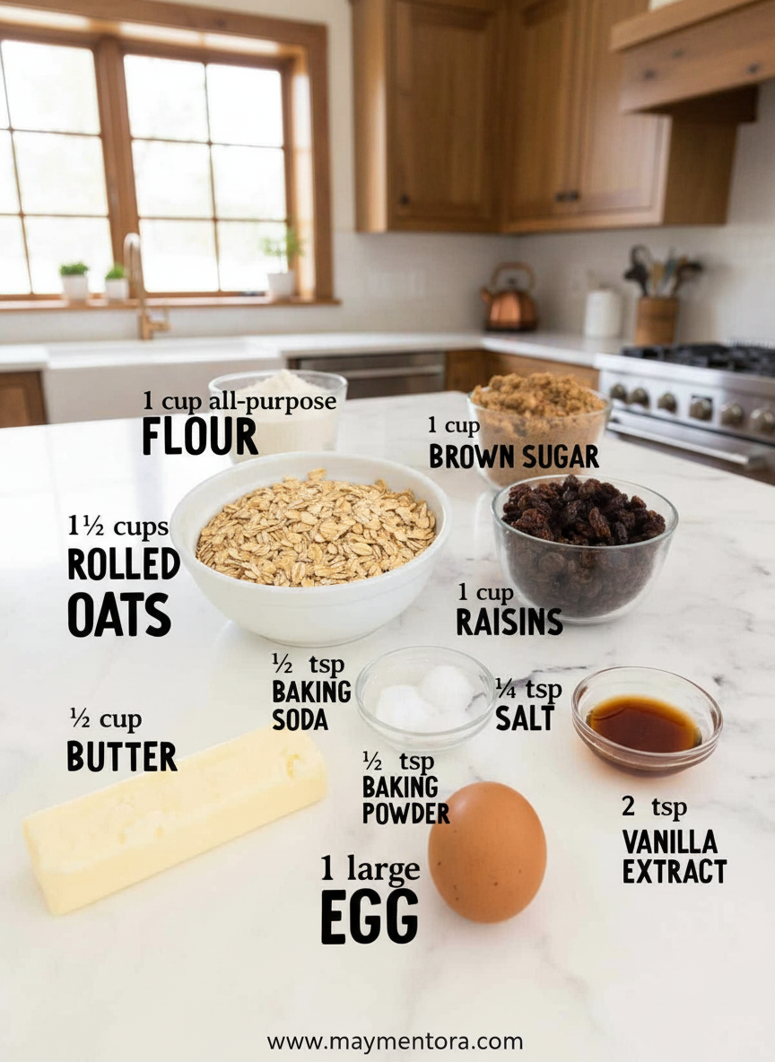 Ingredients for making perfect oatmeal cookies