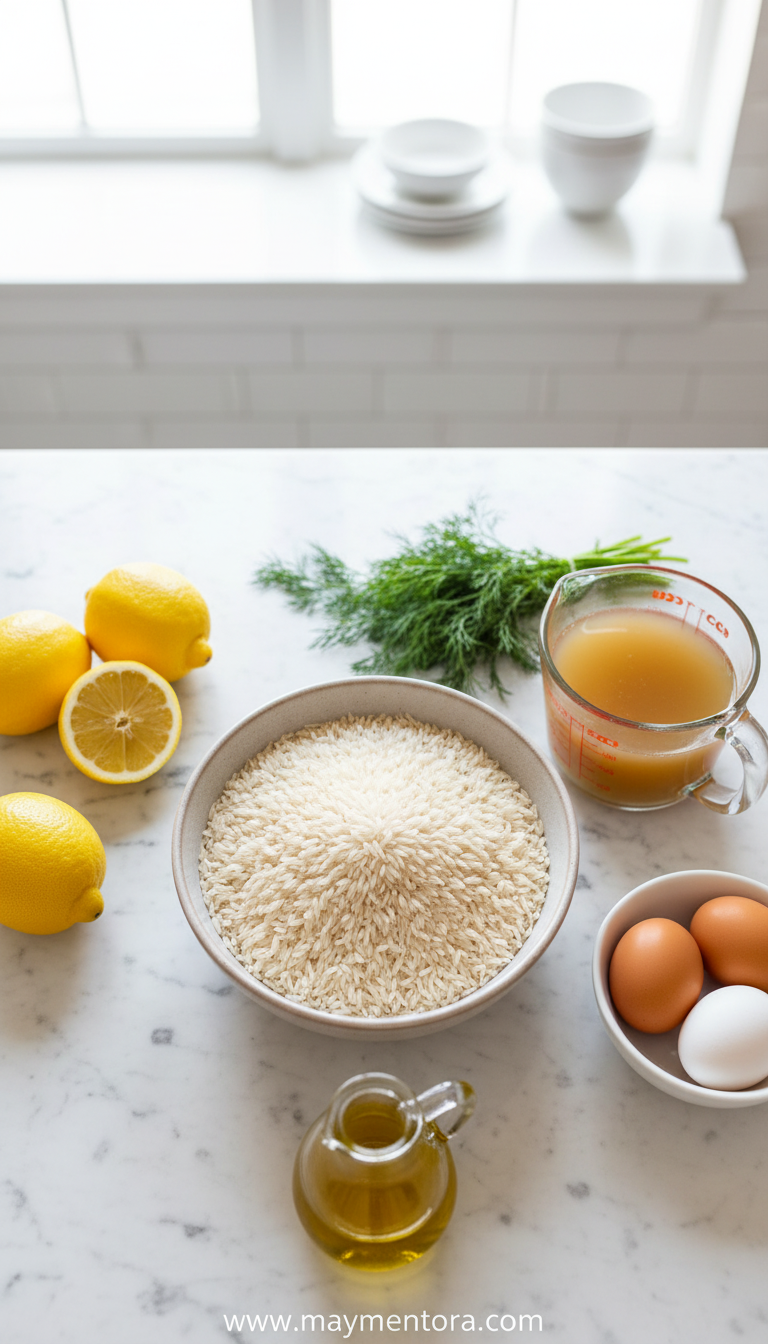 Assorted rice varieties and fresh lemons for lemon rice soup