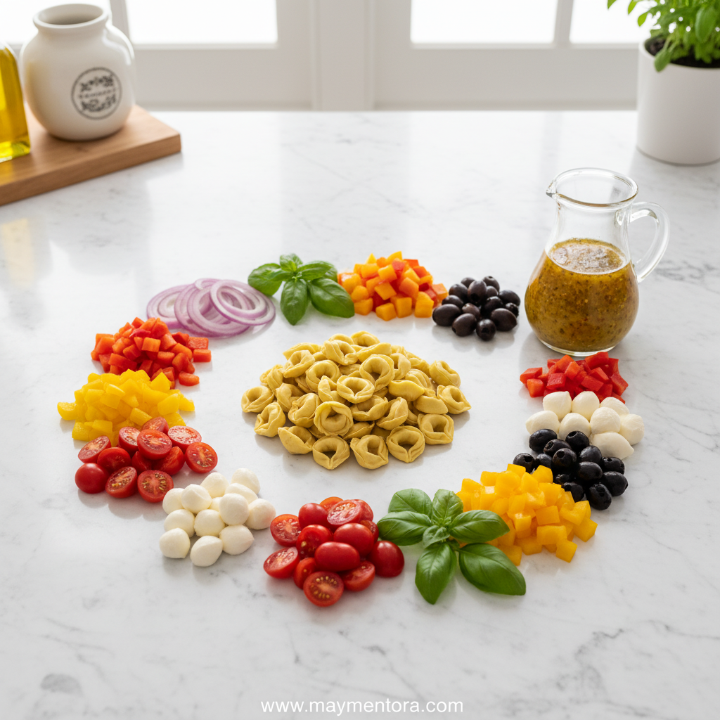 Ingredients for Italian tortellini pasta salad